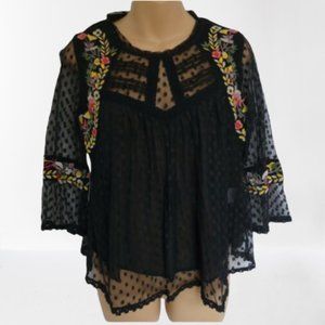 Hazel Small Blouse Black Embroidered Lace Shirt
